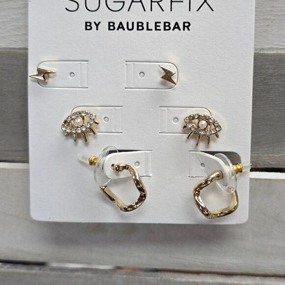 Gold Micro Stud Earring Set 3pc - Gold | SUGARFIX by BaubleBar - Picture 2 of 6